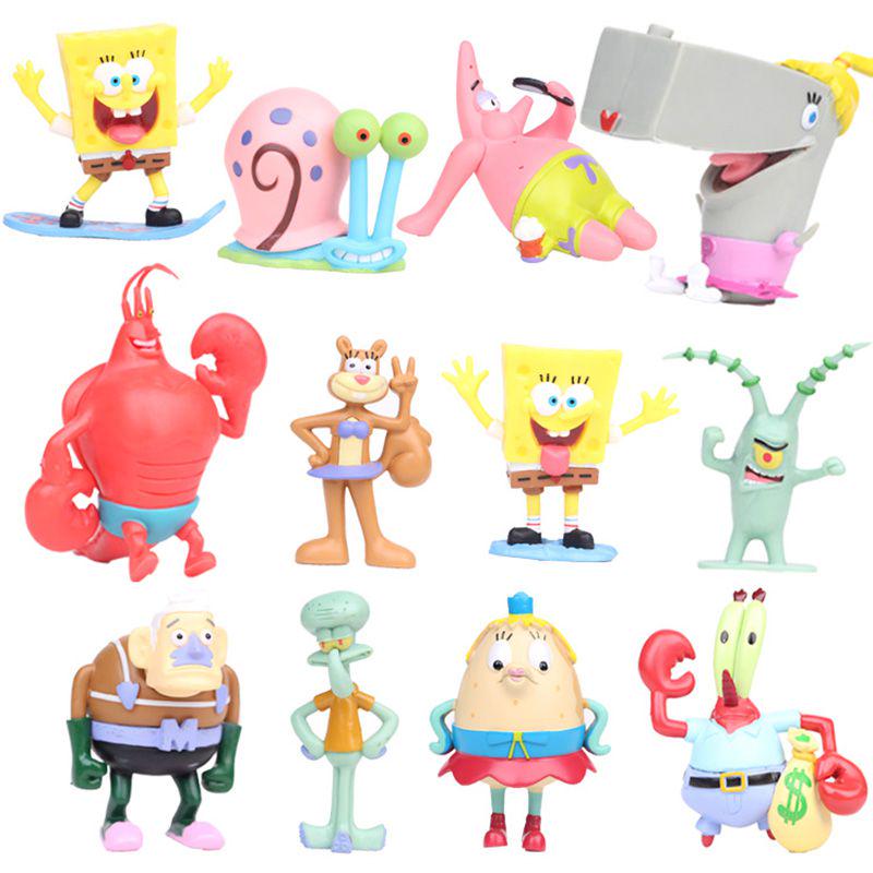 Bunte Spongebob Schwammkopf Patrick Sandy Gary 12 Stück Actionfigur Kuchenaufsatz Spielzeug für Feiern