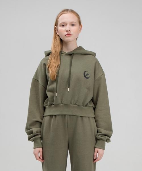 Fake Mama Logo & Rabbit Print Crop Sweatshirt [Olive] Khaki