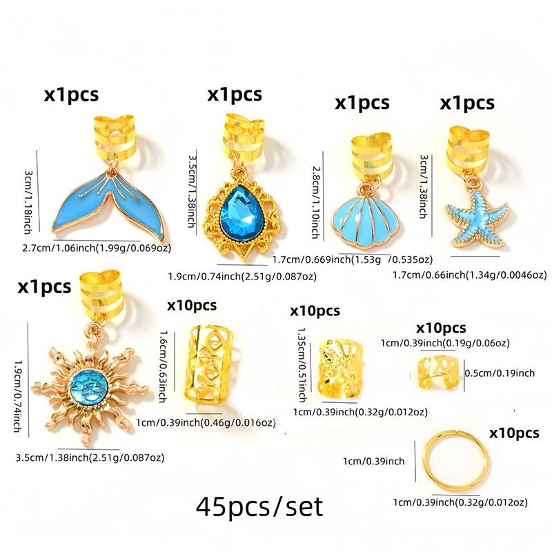 1Set Starfish Conch Pendant Artificial Pearl Summer Y2K Dreadlock Hair Jewelry Accessories For Braids For Girls Music Festival