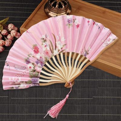 Performance Hand Fan Japanese Style Tassel Vintage Stage Performance Flower Print Party Dance Folding Fan
