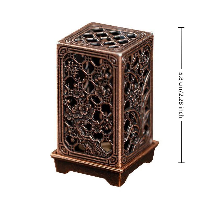 Square Vertical Incense Burner Small Xiangyun Alloy Incense Holder Indoor Aromatherapy Home Ornament Chinese Plum Inense Burners