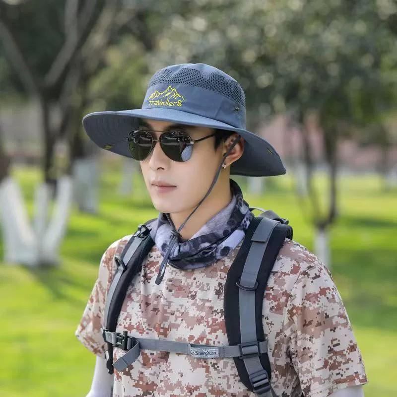 Bucket hat men's summer sun protection camouflage large brim sun hat outdoor breathable fishing hat mountaineering hat sun hat