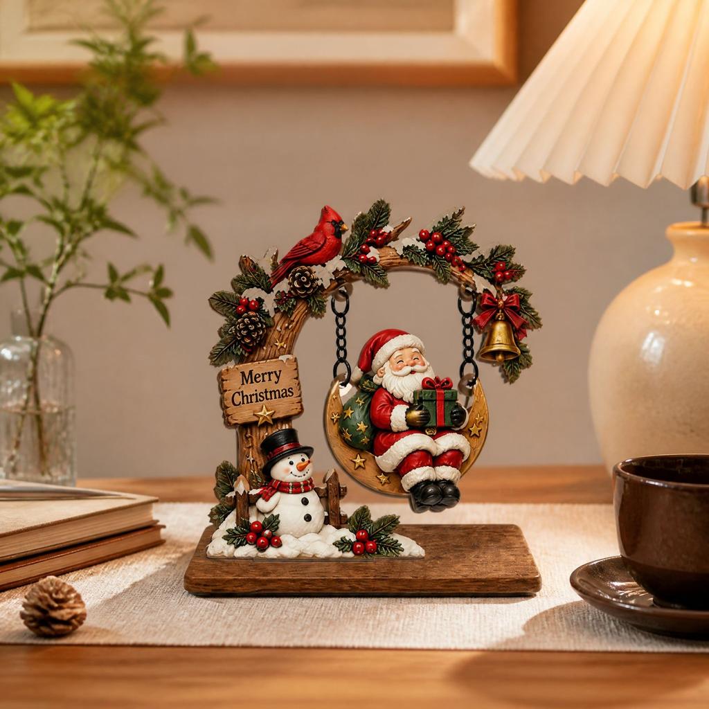 Christmas Wooden Swing Ornament, Festive Tabletop Decoration for Holiday Home Decor