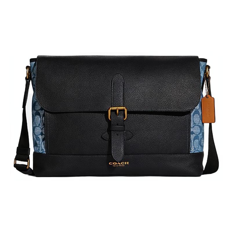 

COACH Hudson35 presbyopic color block flip mulberry silk plain weave messenger bag crossbody bag large size men s black with denim чорний