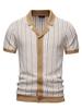 AIOPESON 2026 Men's Striped Sweater Polo Shirt Breathable Turn Down Collar Knitted Cardigan Polo