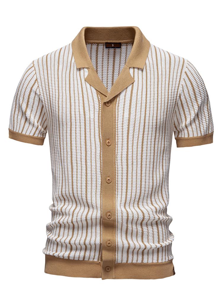 AIOPESON 2026 Men's Striped Sweater Polo Shirt Breathable Turn Down Collar Knitted Cardigan Polo