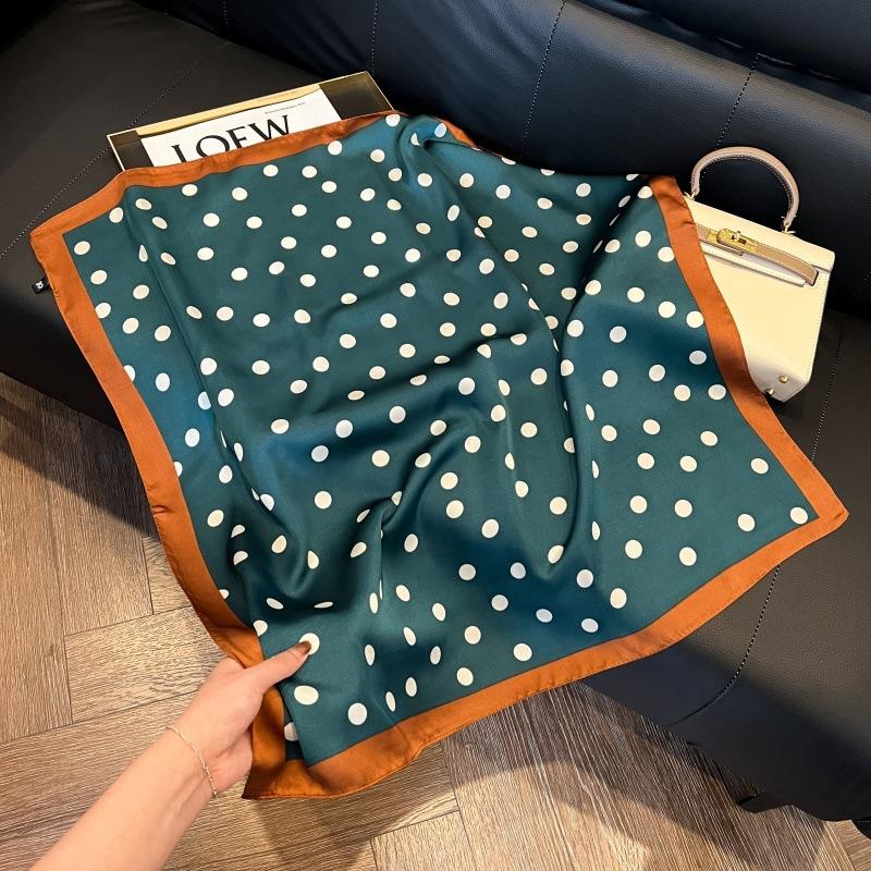 Silk scarf women's spring and autumn decoration versatile ins simple style striped square scarf streamer simulation silk fashion scarf scarf scarf