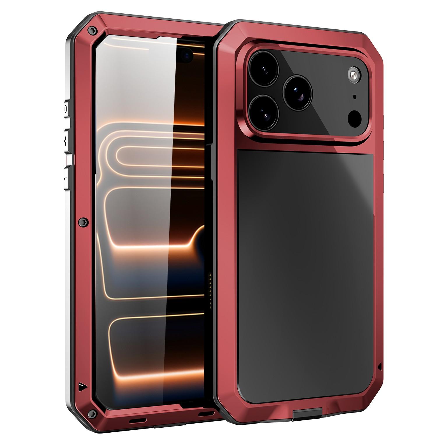 

Heavy-duty Protective Case for IPhone Air 17 16e 15 14 13 12 11 Pro Max XS XR 8 7 Plus Glass Screen Protector Shockproof Cover aluminum&Case & Screen Protector&iPhone 15 Pro Max червоний