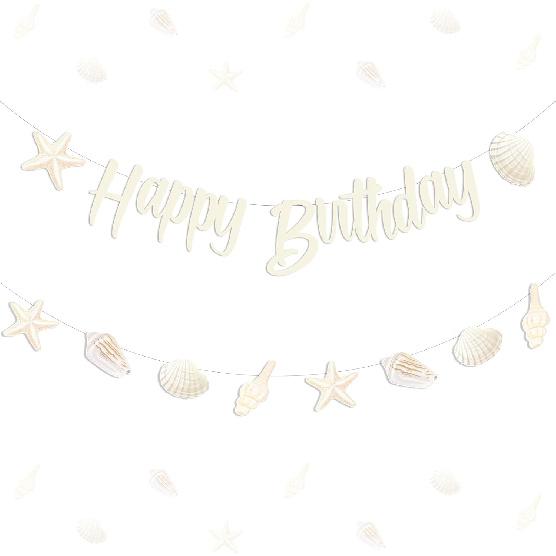 Kreatwow Sea Shell Happy Birthday Banner Beach Seashell Birthday Decorations Garland Beach Shell Party Decorations Ocean Themed Costal Seashell