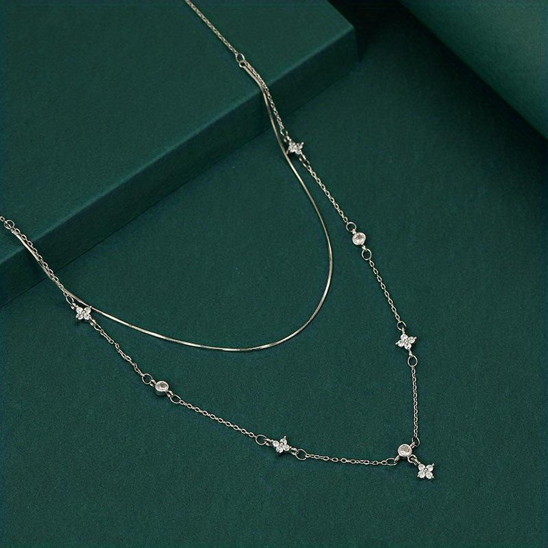 Zircon Four-Leaf Flower Jewelry Set: Necklace, Earrings, Bracelet & Ring - Trendy Style Clavicle Chain