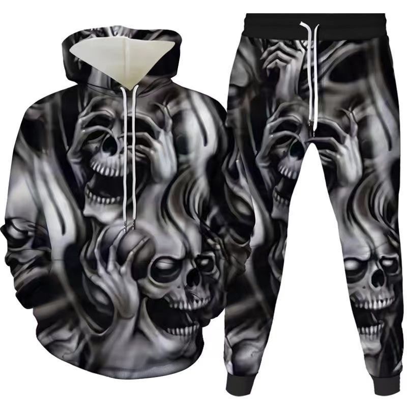 Skull 3D Printed Hoodies Trousers Set Spring Autumn Men Tracksuits Casual Sweashirt Pullover 2 Piece Suit Vintage Men Outfits
