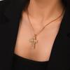 Gold Tone Titanium Steel Cross Pendant Necklace with Diamond Accents Non Tarnish Elegant Collarbone Chain