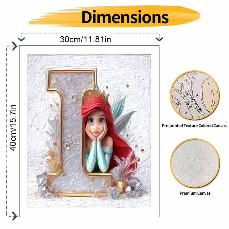 Disney DIY Oil Painting Kits Little Mermaid Letter I Hand Painting Home Decor Craft Gift Ideas Disney Princess Art Bedroom Wall Decor