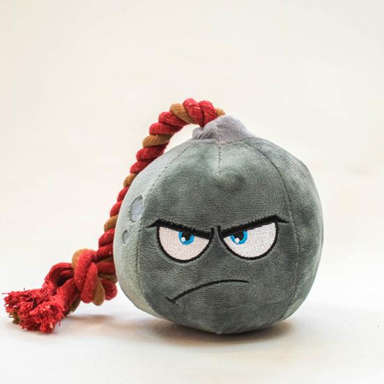 Plush Bombs Dog Chew Toy Bite Resistant Squeaky Stuffed Cartoon Bombs Cotton Rope Toy Stress Boredom Relief Dog Teething Interactive Toy