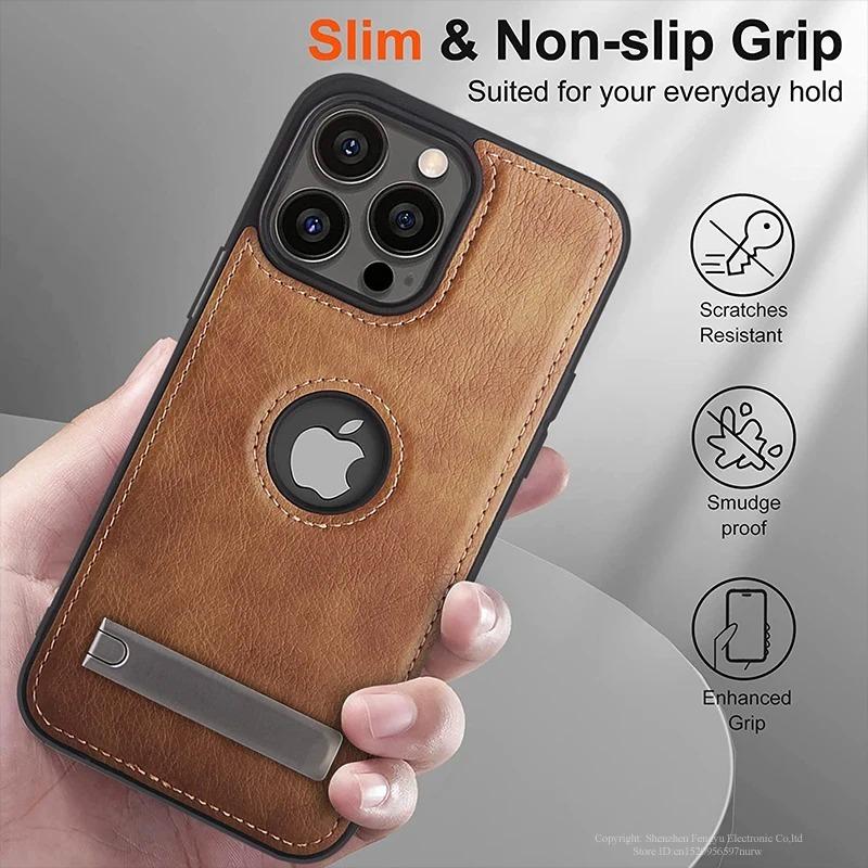 PU-Leder Handyhülle mit Ständer für iPhone 17 16 15 Pro Max 14 Plus 13 12 11 Mini Weicher Griff Luxuriöse Rückabdeckung mit Ständer