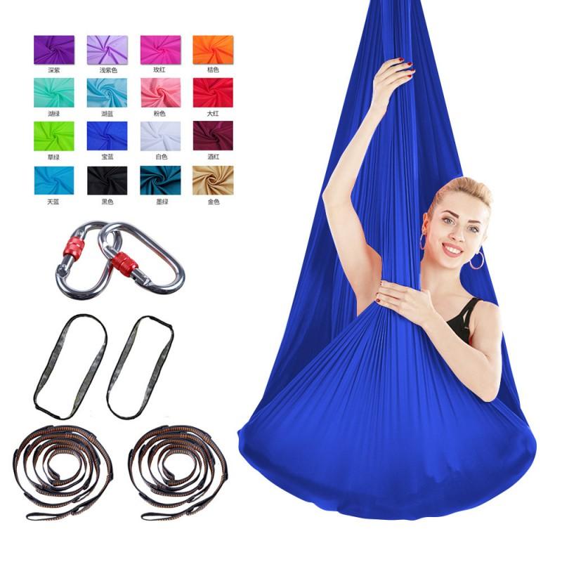 Aerial Yoga Hammock With Extension Straps Carabiner - Silk Fabric No-Knot Design Home Gym Inversion Therapy Studio Use