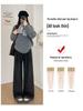 Women's High-Waisted Black & Gray Plaid Wide-Leg Pants - Slimming Casual Fit, Autumn/Winter Collection, Petite Size, Plus Velvet.