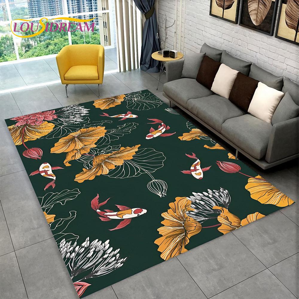 3D Pastoral Tai Chi Carp Fish Area Rug,Carpet Rug for Living Room Bedroom Sofa Doormat Decor,Kid Play Kitchen Non-slip Floor Mat