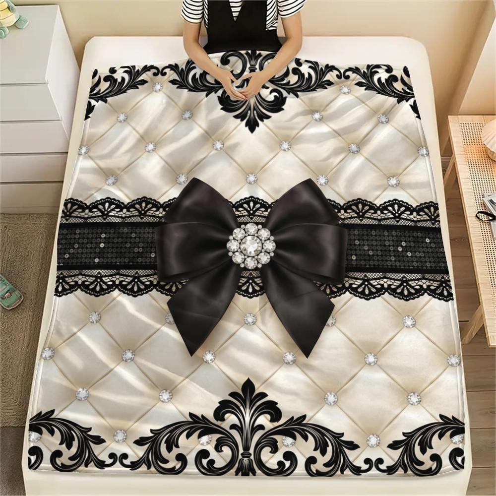 1Pc Gorgeous Bow Print Flannel Blanket, High quality Comfortable for All Seasons, Home Decor, Warmth and Comfort, Perfect for Christmas Gifts W42