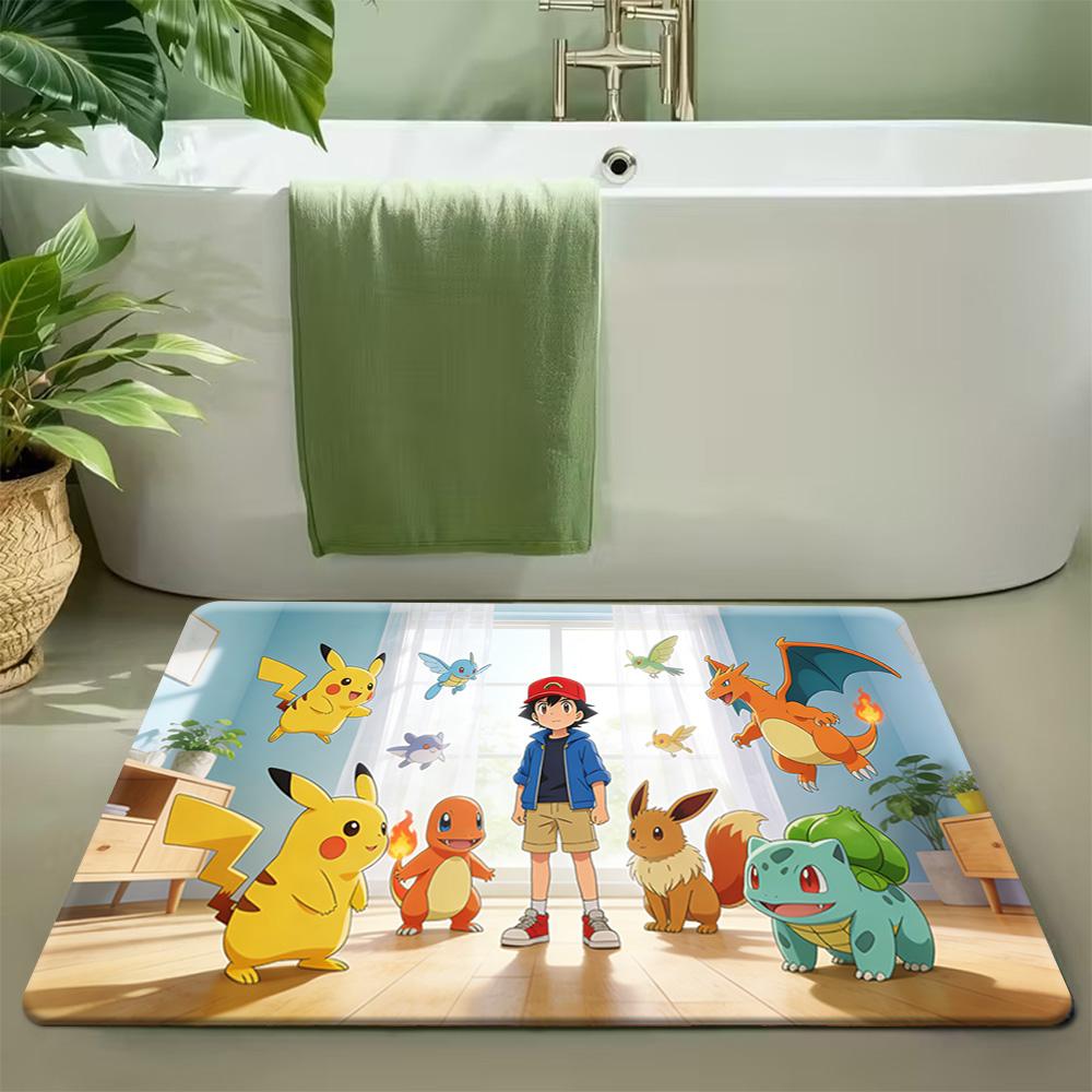 Pokemon Lucario Aura Sphere Print Non-slip Doormat, Soft Absorbent Floor Rug for Home Decor 40x60cm