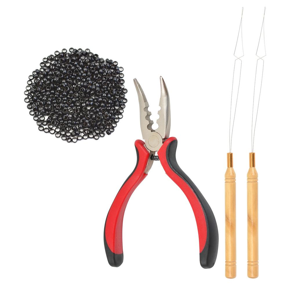 Hair Extensions Pliers Set 500 Pcs 2.5mm Micro Rings Links Beads 3-Hole I-tip Hair Pliers Loop Needle Threader