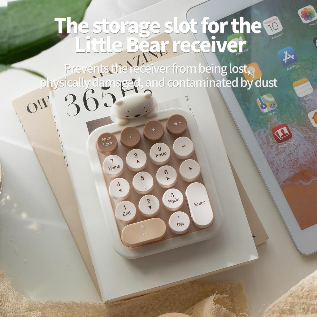 Mofii Tragbare 2,4G Plug-and-Play-Funktastatur mit 18 Tasten, süße Bären-Funktastaturen für PC/Laptop