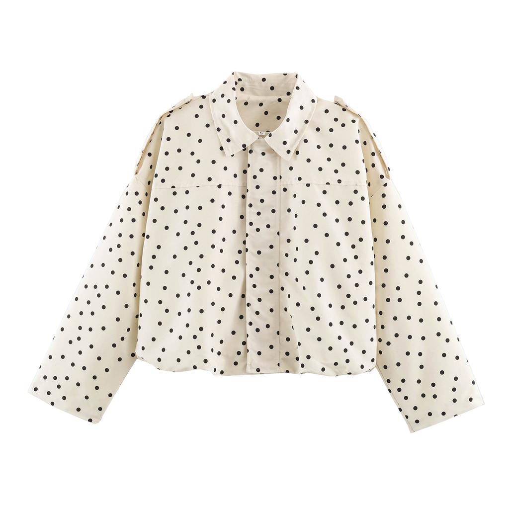 Women's Casual Loose Fit Polka Dot Jacket Coat, Fashion Outerwear for Everyday Wear