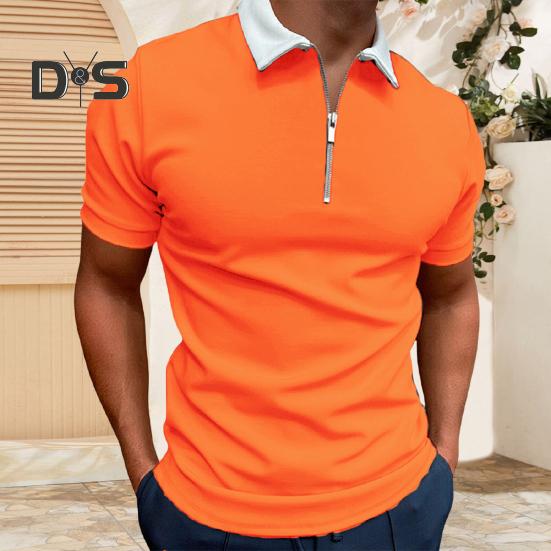 Pánské tričko s krátkým rukávem a zipem, jednobarevné, s klopou, ležérní, slim fit, letní top na dovolenou, do práce, sport