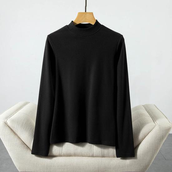 Women Bottoming Tops DE Velvet Self-Heating Thermal Top Half High Collar Long Sleeve Slim Fit Base Layer Shirt