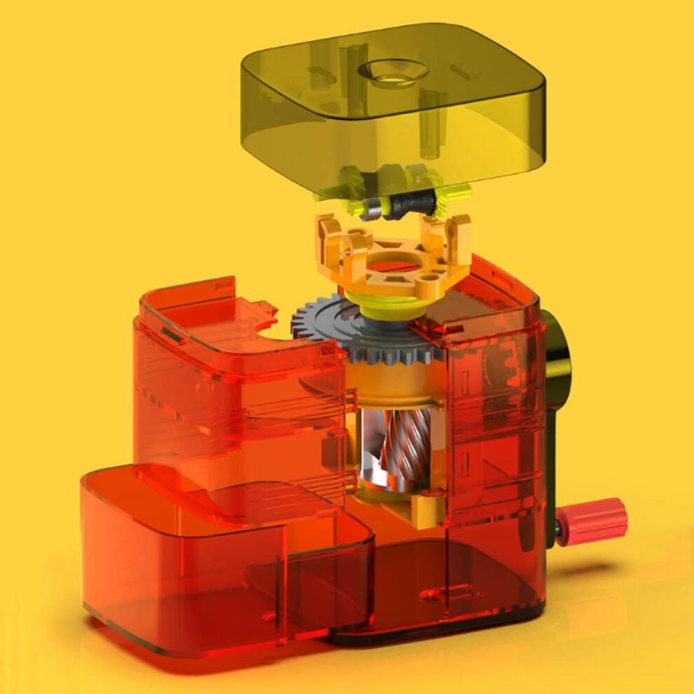 Hand Crank Pencil Sharpener with Red Transparent Body, Large Scrap Box