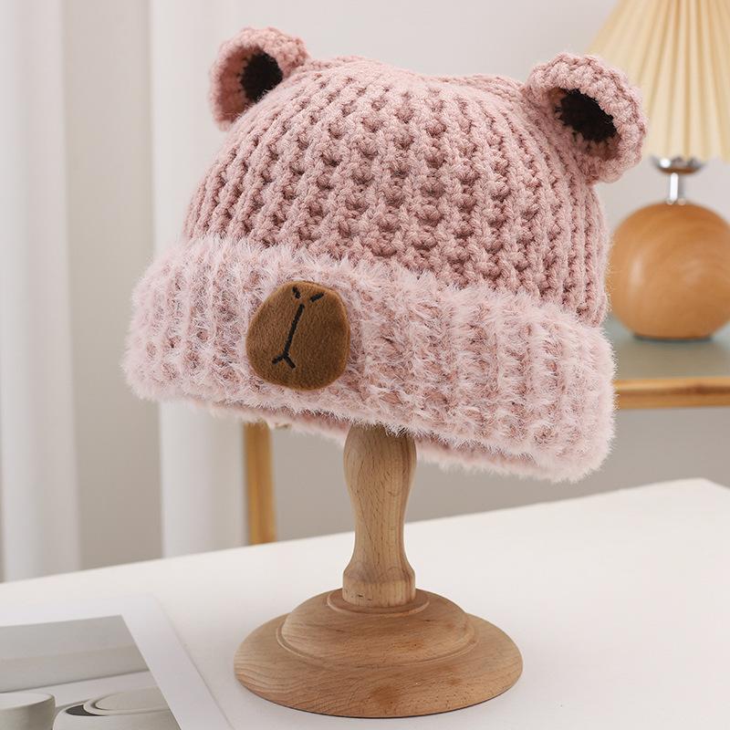 Cute Bear Hat for Women In Winter Plush New Korean Knitted Hat Versatile Warm Ear Protection Thickened Fashionable Plush