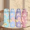 1PC Rainbow Letter A Floral 750ml Color Plastic Sports Water Bottle Leakproof Flip Straw Lid Suitable for Sports Office Home Use