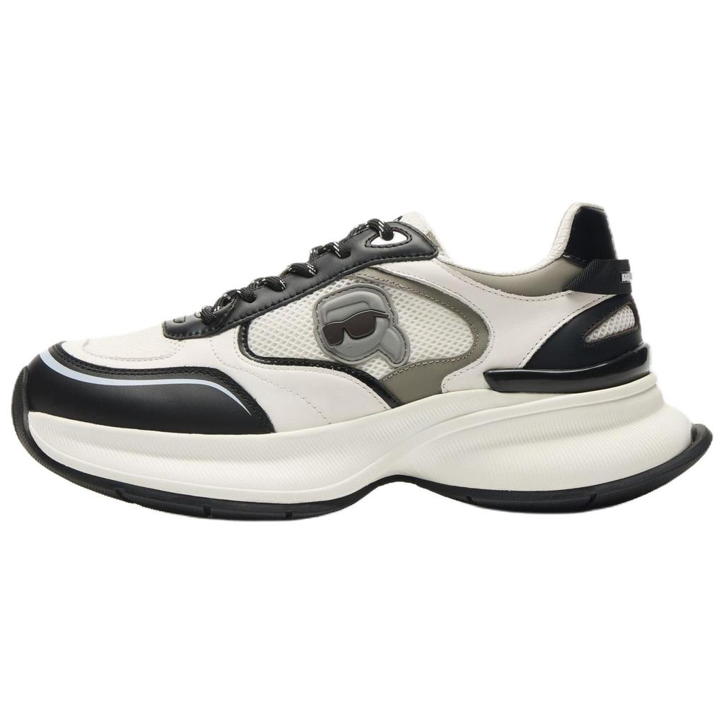 Karl Lagerfeld Outdoor Sports Fashion Versatile Ikonik Fabric Leather Round Toe Lace-Up Low-Top Dad Sneakers Men Sneakers Black White P2SC4501998