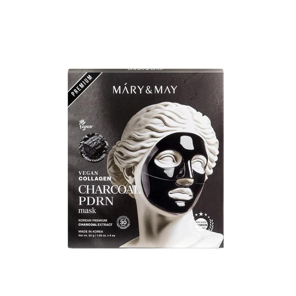 Mary&May Vegan Collagen Charcoal PDRN Gel Mask 30g 4-Sheets (Pore Refining & Firming Hydrogel Sheet Pack)