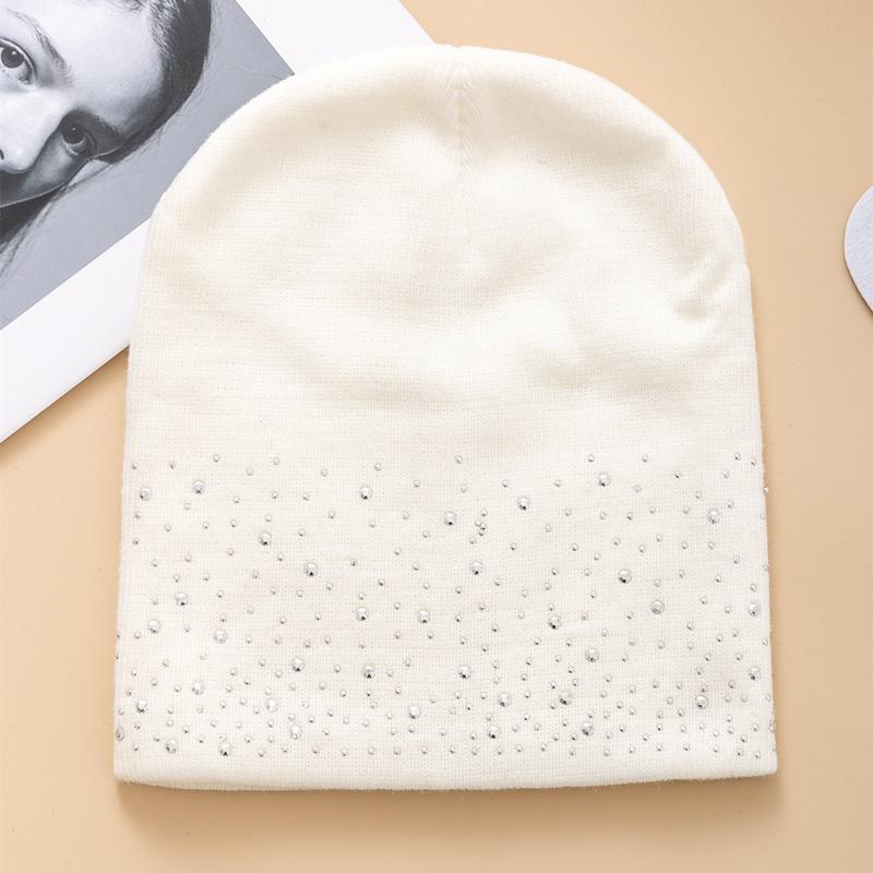 Damen Lässige Winter Herbst Mütze Stilvolle & Glänzende Strass-Dekoration Damen Beanie Outdoor Streetwear Strickmütze