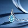 Twisted Curve Three Prong Teardrop Multi Color Stone Pendant Side Paved Accent Stone Thin Link Chain Women Elegant Neck Jewelry