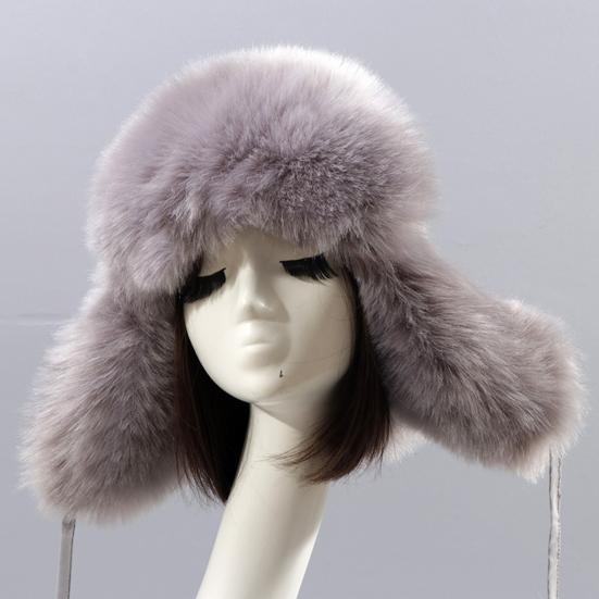 Earflap Hat Thickened Fluffy Windproof Cute Down Lining Ball Ear Protection Faux Fur