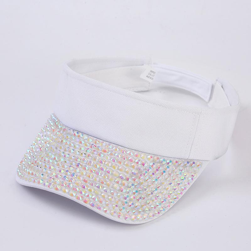 New Summer Empty Top Visor Cap for Women Rhinestone Belt UV Protection Running Sports Sun Visor Hat