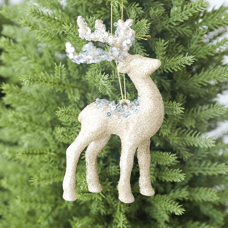 1PC Flocked Reindeer Tree Decoration Glitter Reindeer Scandinavian Christmas Ornament Holiday Decor 10x14cm