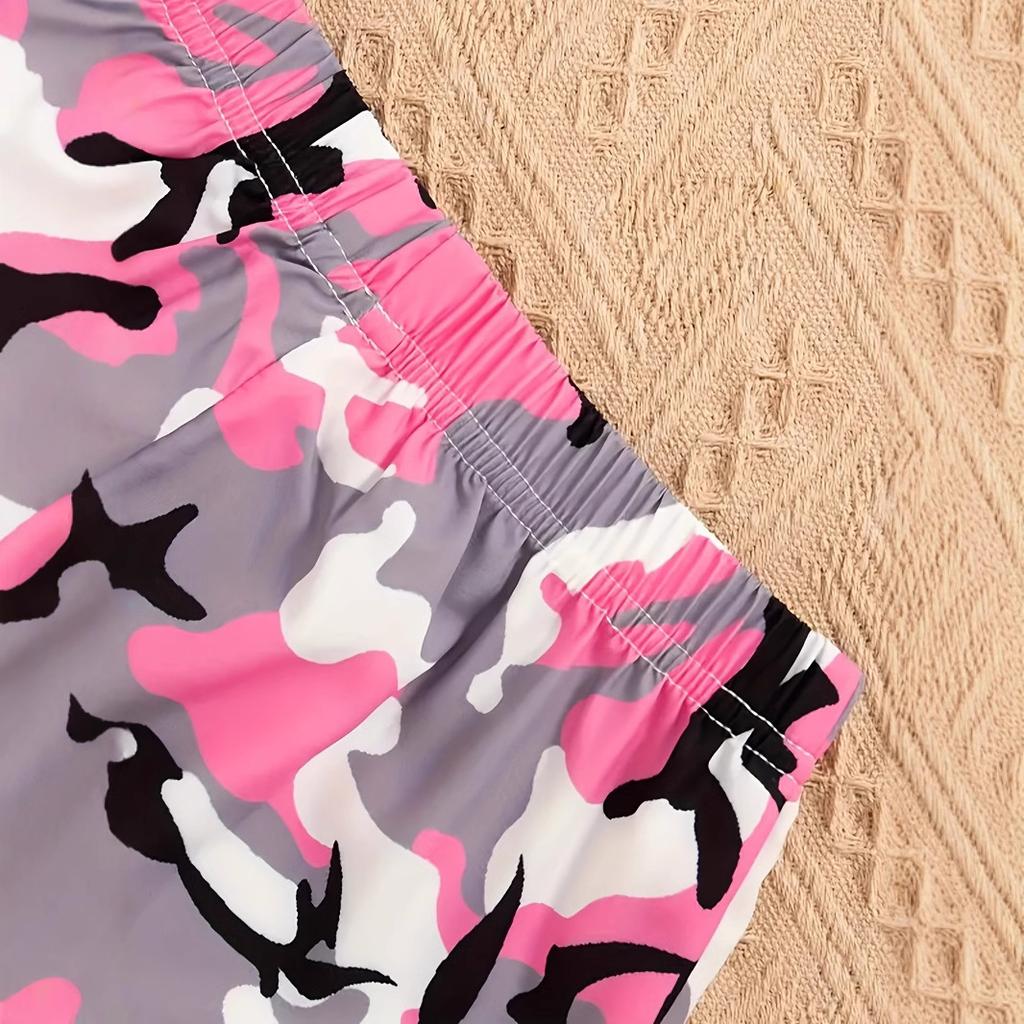 Modisches Sport-Westen-Hosen-Set für Mädchen Camouflage - Sommer-Freizeit-Outfit für Kinder