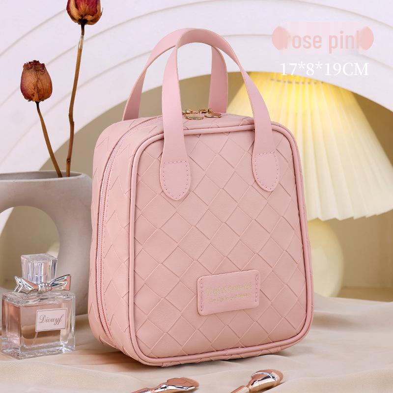 Large-Capacity Woven PU Travel Cosmetic Bag