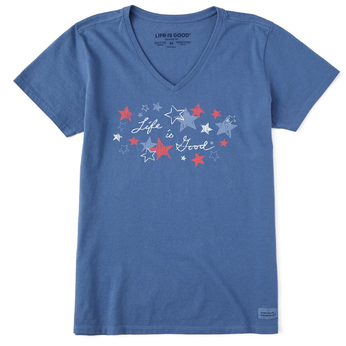 Life is Good. Women s Americana Stars SS Crusher-LITE Vee, Vintage Blue S
