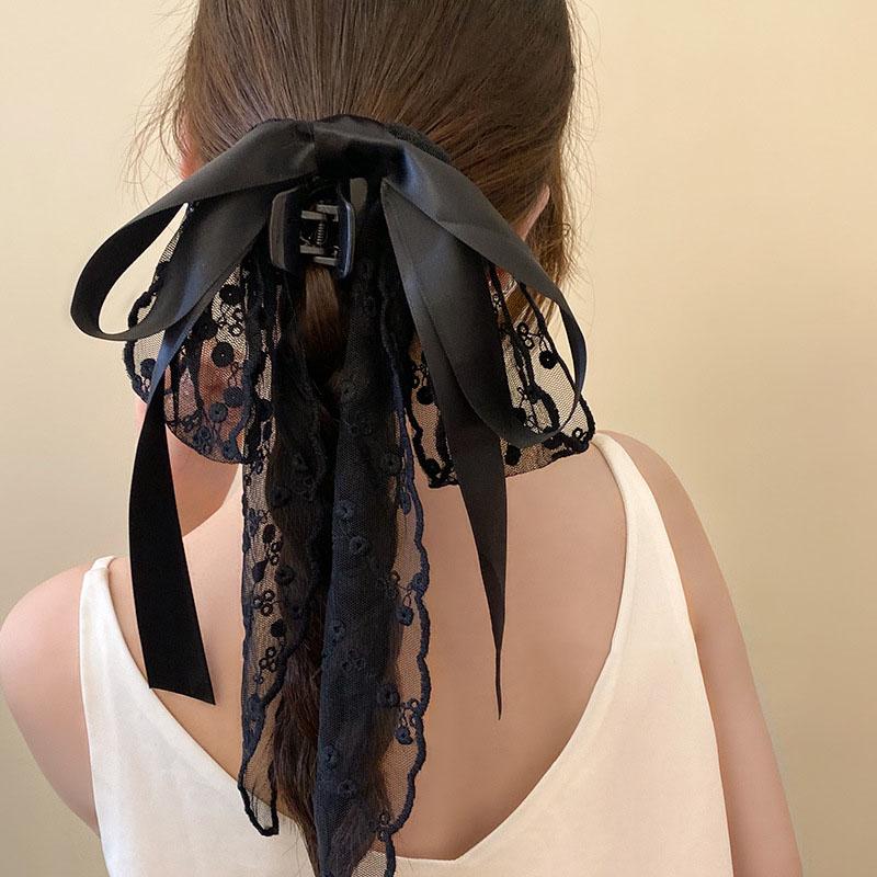 

Корейские кружевные шифоновые банты для волос, симпатичные большие ленточные заколки для волос, заколки для волос для женщин, заколки для хвостиков, аксессуары для волос мышьяковый