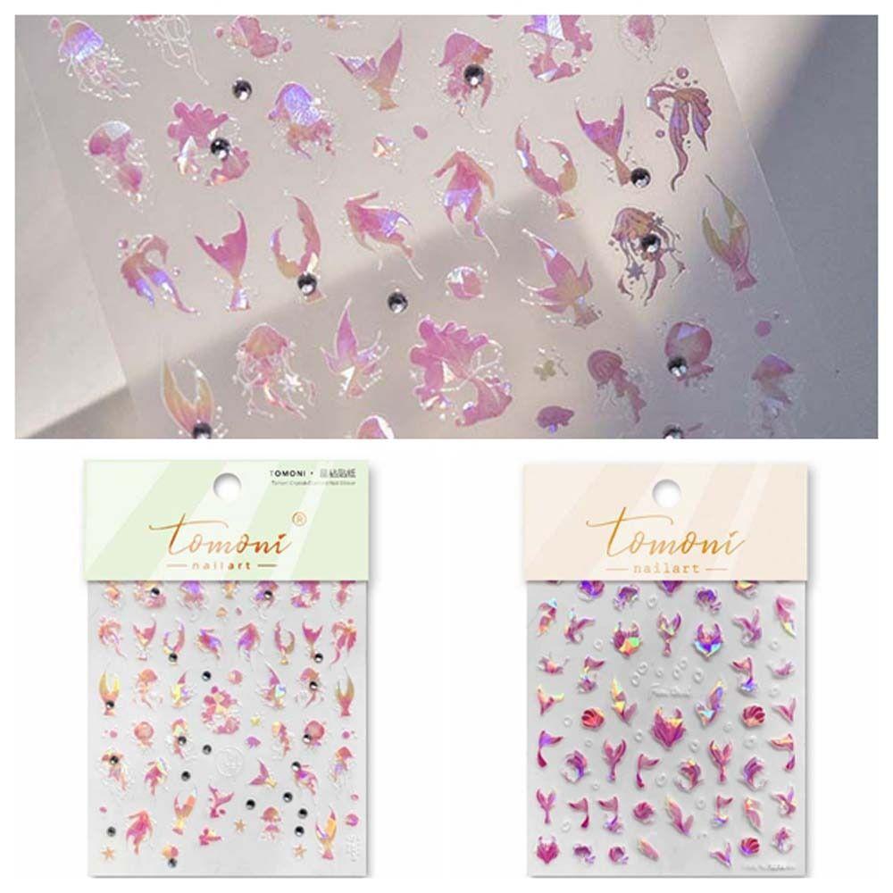 

Cartoon Pink Jellyfish Diamond Jellyfish Nail Stickers Diamond Mermaid Tail Nail Decals Girls