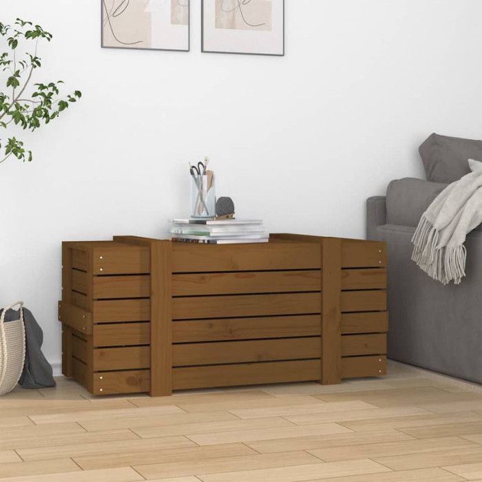 VidaXL Boîte de rangement Marron miel 91x40,5x42 cm Bois massif pin 825001