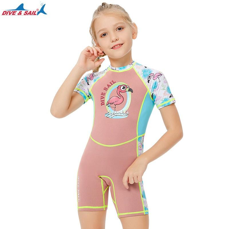 Children's Diving Suit 2MM One-piece Short-sleeve Sunscreen Swimsuit Girls With Thickened Warm Snorkeling Surfer