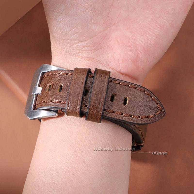 Vintage Oil Wax Leather Watch Band 20mm 22mm 24mm for Smartwatch Wristband Handmade Stitching Cowhide Strap for Panerai Belt