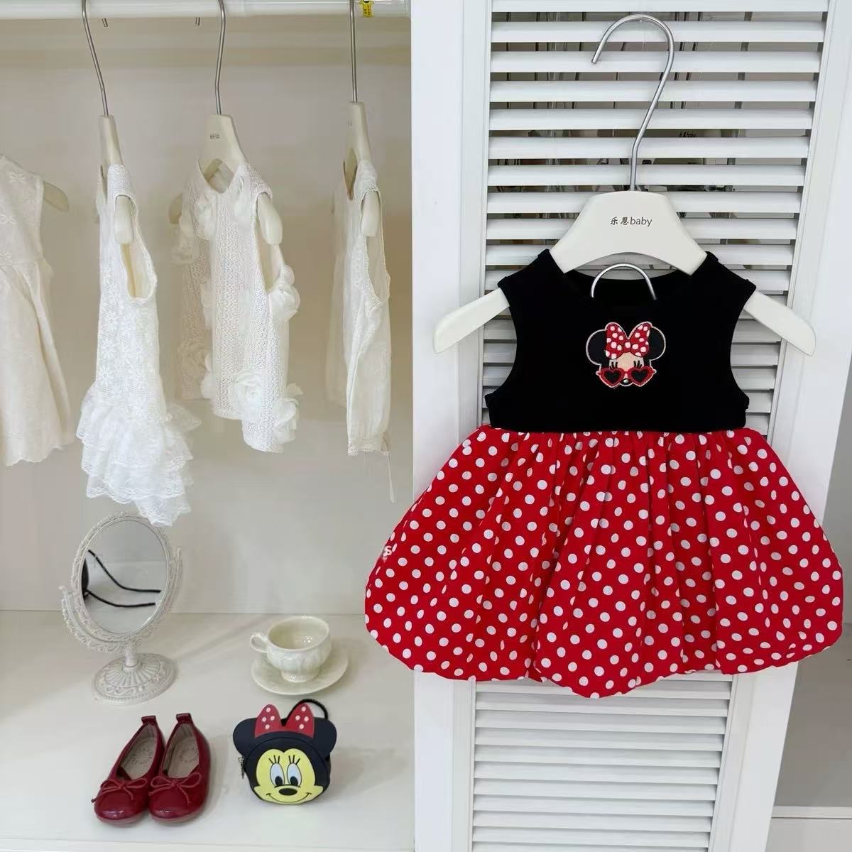 Girls Summer Sweet Cartoon Polka Dot Sleeveless Dress Fashionable Cute Children Vest Dress For Kids 90cm