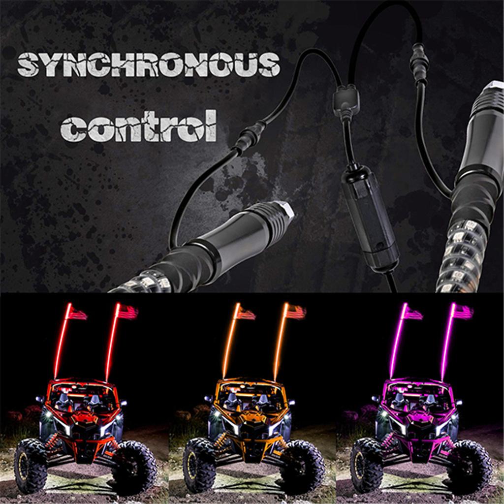 3/4/5FT RGB IP67 Waterproof Bendable Remote Control Multi-color Super Bright Flagpole Lamp Light LED Whip Light for SUV ATV UTV RZR