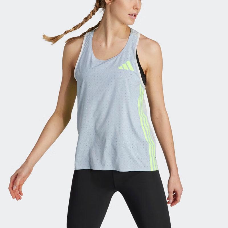 Adidas Color Block Quick Dry Running Vest Women Tops Blue Silver Gray IK3987